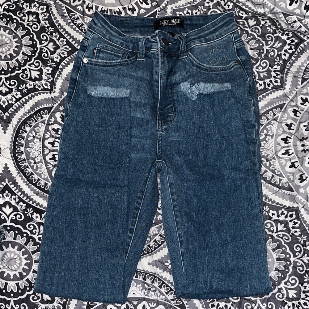 Judy Blue Distressed Dark Blue Ankle Jeans
